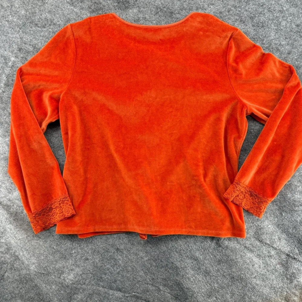 J. Jill Velour Cardigan Womens Large Orange Lace Velvet Trim Button Front Cotton - Picture 8 of 16
